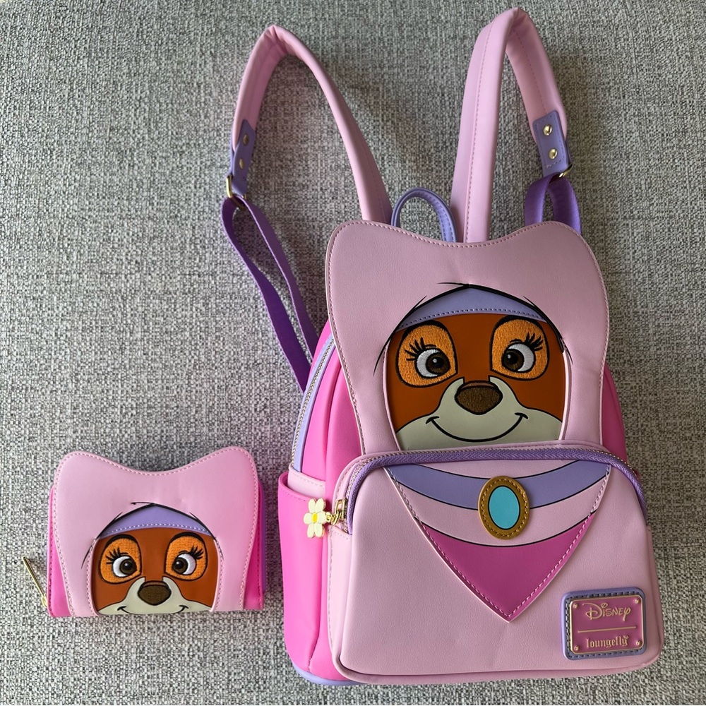 Loungefly Disney Robin Hood Maid Marian Mini Backpack and Wallet Set Pink